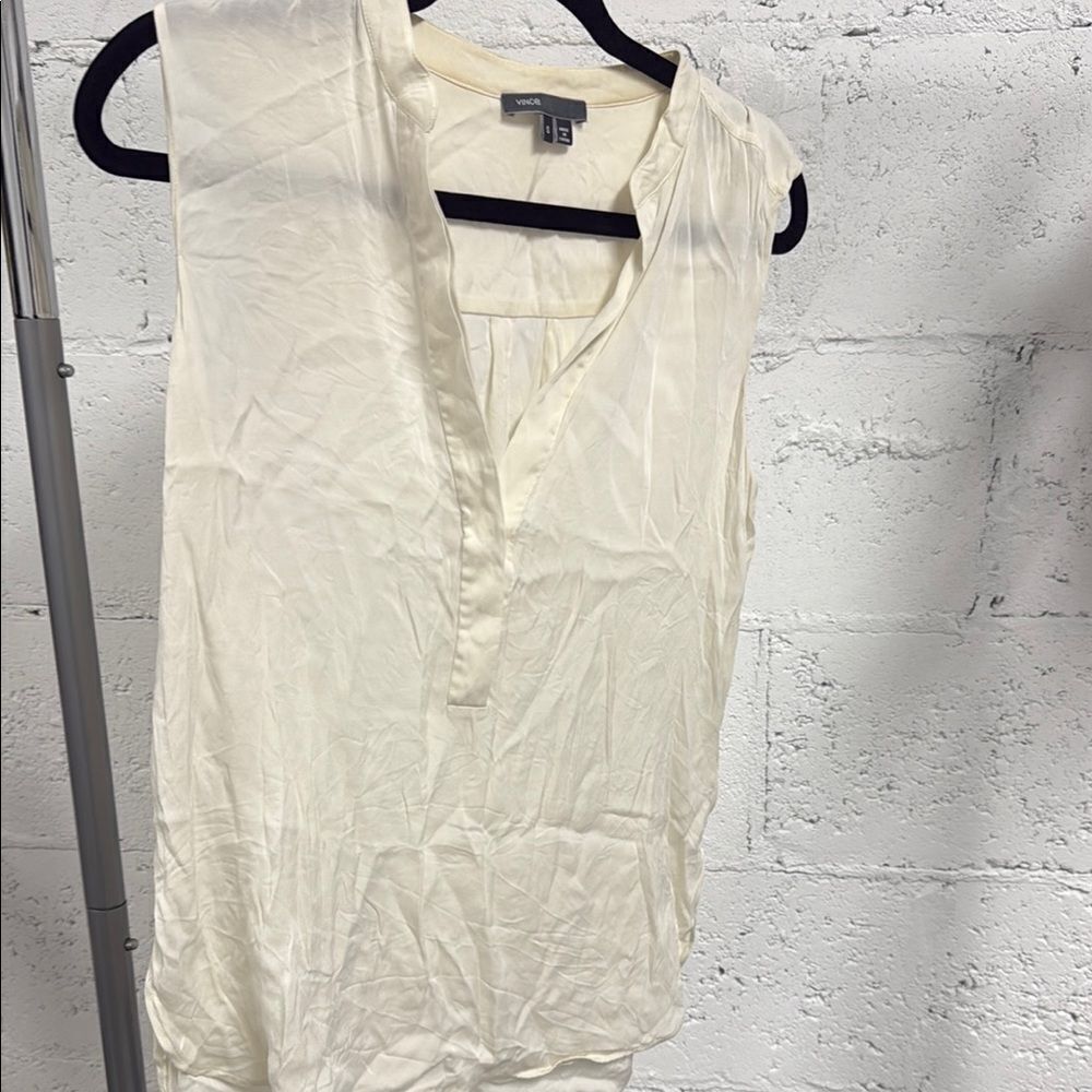 Vince Cream Buttoned Blouse with Mandarin Collar Sleeveless Button Down XS